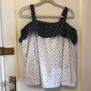 Loft Off the Shoulder Blouse Black White Large